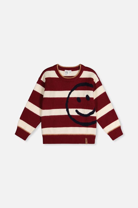 Knit Smiley Graphic Ribbed Cuffs Sweater