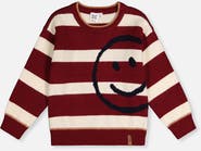 Deux par Deux Knit Smiley Graphic Ribbed Cuffs Sweater