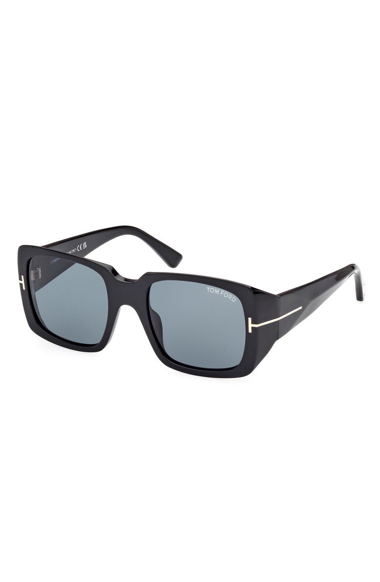 TOM FORD Ryder-02 51mm Square Sunglasses, Alternate, color, Shiny Black / Blue