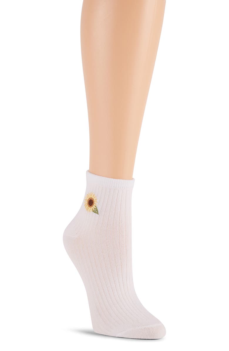 Laundry by Shelli Segal 6-Pack Embroidered Rib Anklet Socks, Alternate, color, White/ Oatmeal Heather