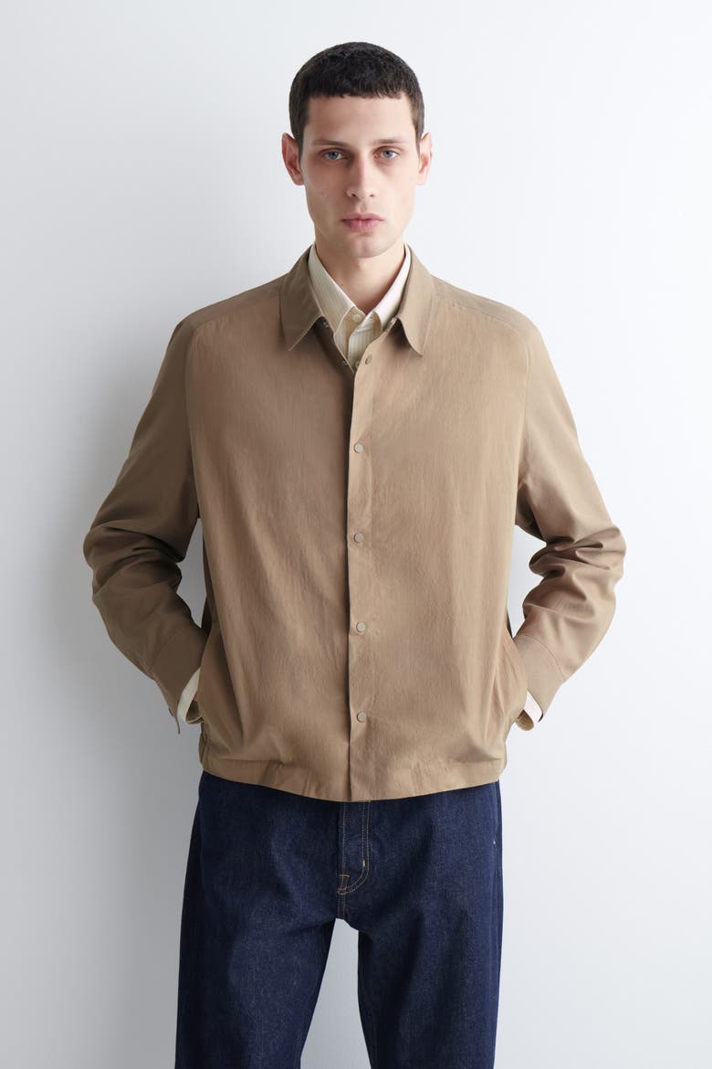 Contrast-panel Cotton Overshirt, Main, color, BEIGE