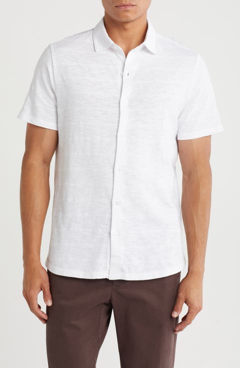 Forli Short Sleeve Cotton Knit Button-Up Shirt