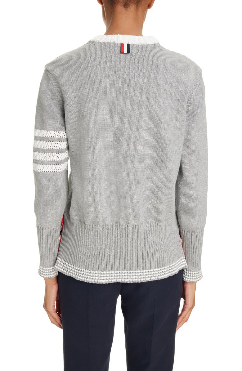 Thom Browne 4-Bar Cotton Crewneck Sweater, Alternate, color,