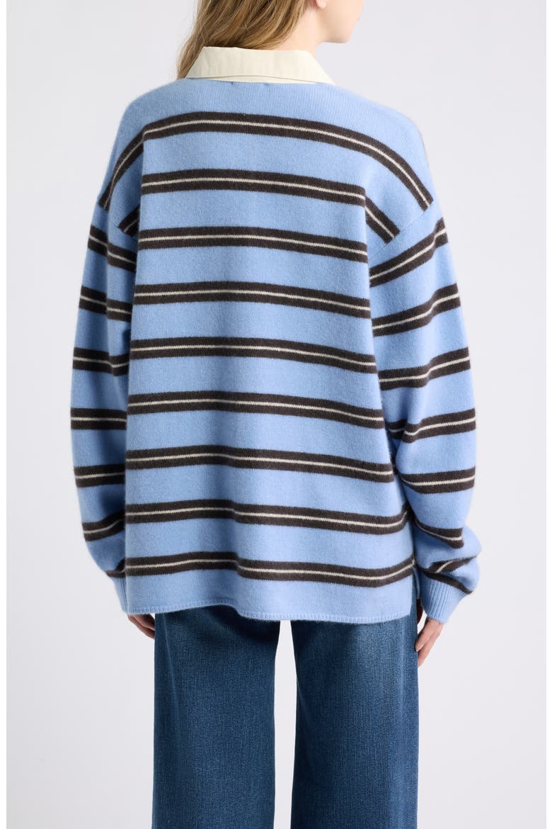 x The Ritz Paris Stripe Long Sleeve Cashmere Polo Sweater, Alternate, color, LIGHT BLUE MULTI