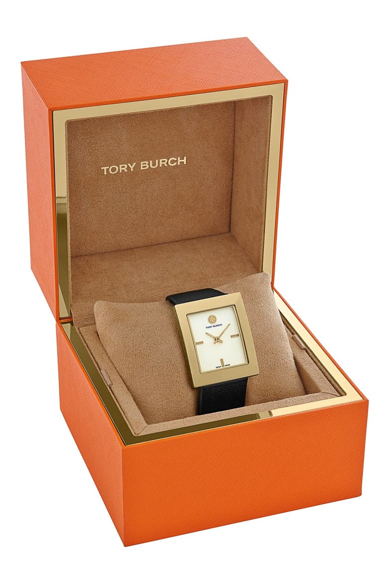 'Buddy Classic' Rectangular Saffiano Leather Strap Watch, 26mm x 32mm, Alternate, color, BLACK/ GOLD