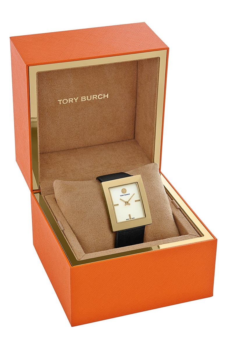 Tory Burch 'Buddy Classic' Rectangular Saffiano Leather Strap Watch, 26mm x 32mm, Alternate, color,