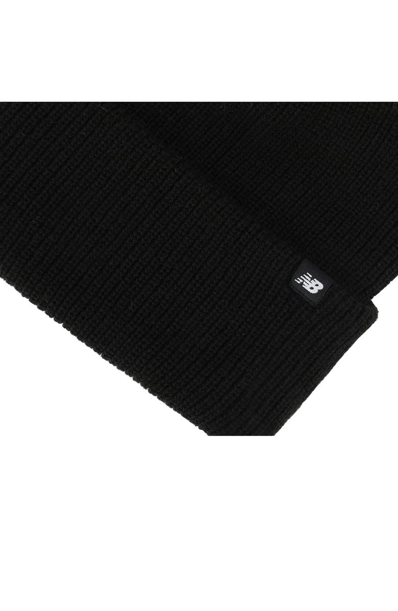 New Balance Patch Fisherman Knit Beanie, Alternate, color, Black