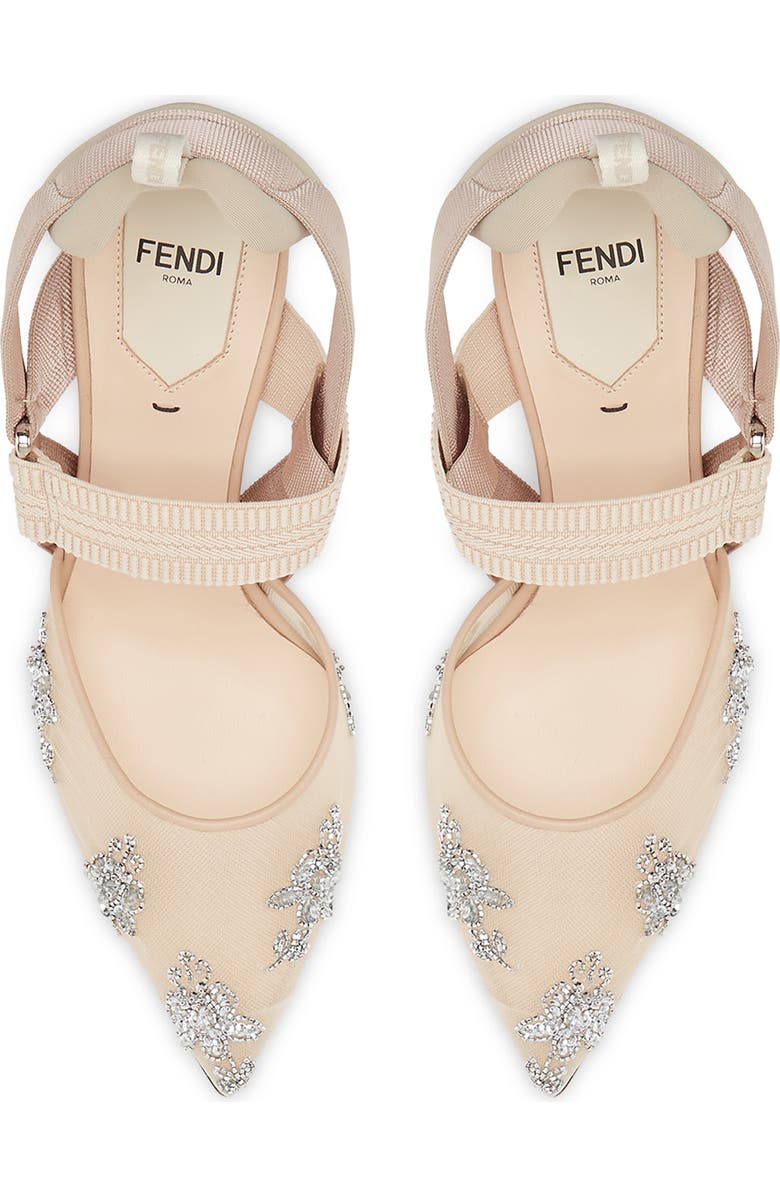 Fendi Colibri Pointed Toe Slingback Pump, Alternate, color, Beige/ Silver