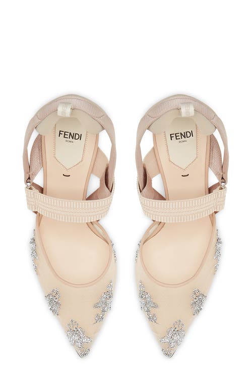 Fendi Colibri Pointed Toe Slingback Pump In Beige/silver