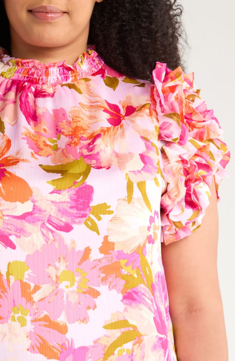 SUGARLIPS Abigal Floral Brenna Mock Neck Top, Alternate, color, Coral Pink