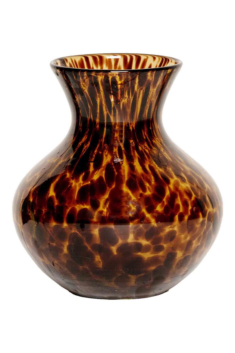 Puro 6-Inch Tortoiseshell Pattern Glass Vase, Main, color, BROWN