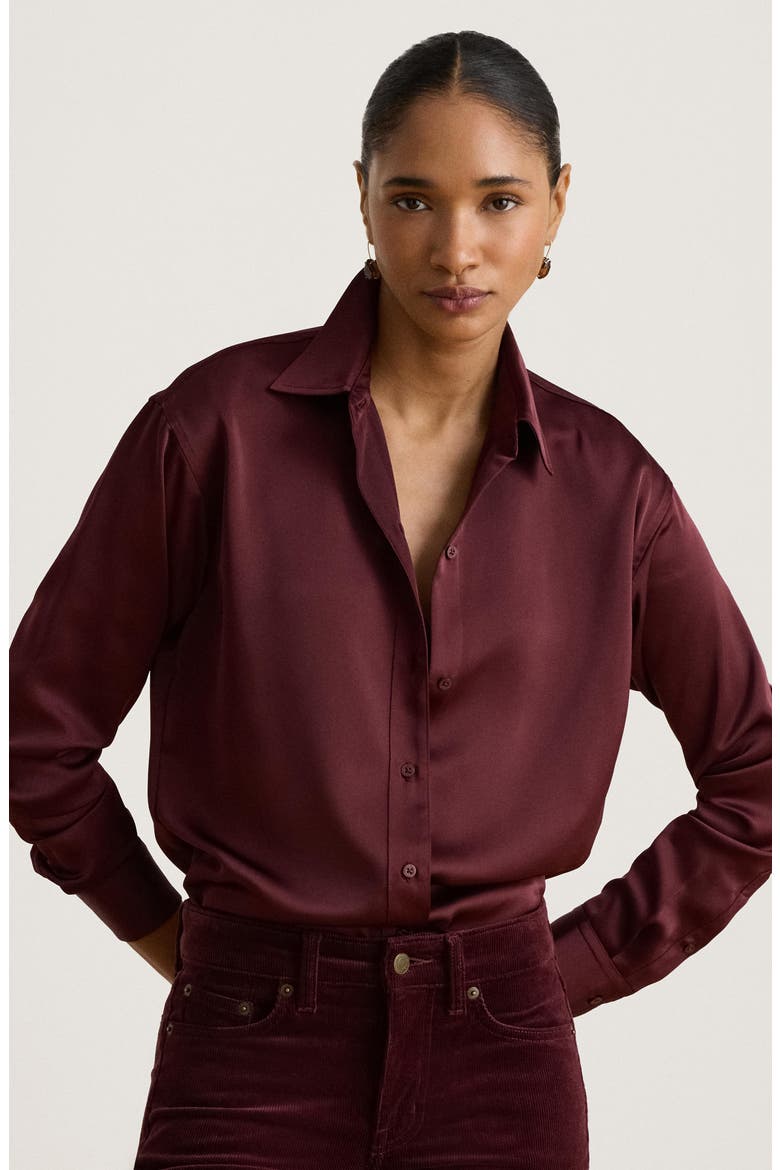 Long Sleeve Charmeuse Shirt, Alternate, color, RED