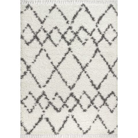 Mercer Shag Plush Tassel Moroccan  Geometric Trellis Area Rug