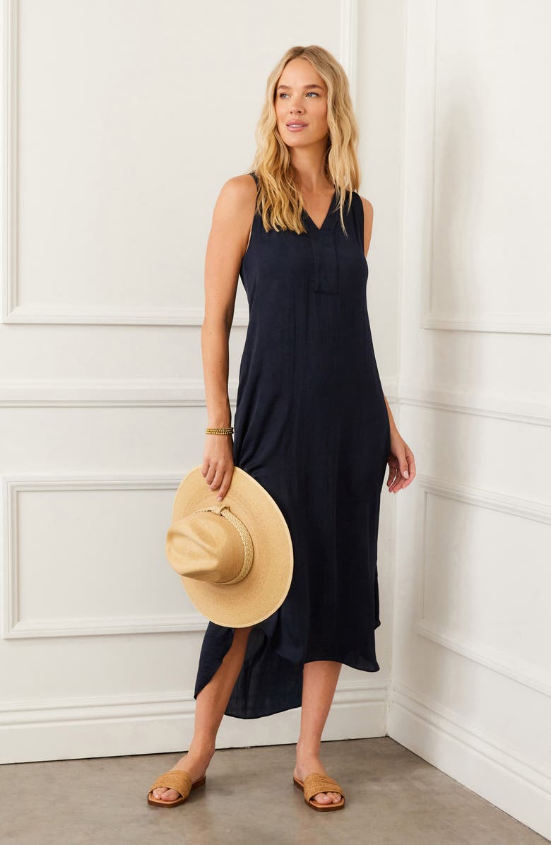 Karen Kane Sleeveless Satin Dress, Alternate, color, Navy