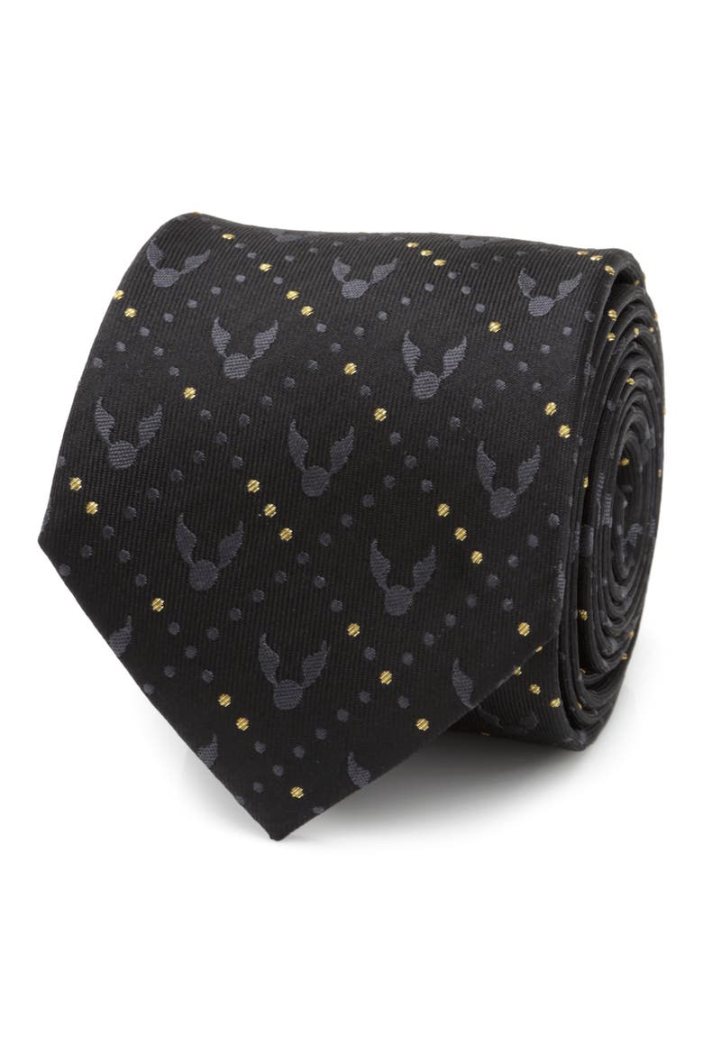 Harry Potter Golden Snitch Silk Tie, Alternate, color, BLACK