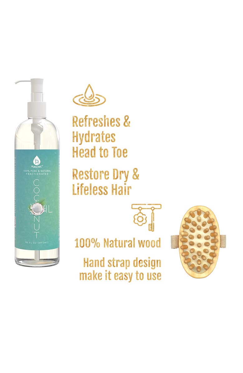 PURSONIC Nourishing Beauty Bundle Fractionated Coconut Oil (16 Oz) & Boar Bristle Bath Brush, Alternate, color,