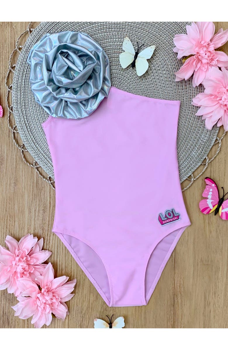Mia Belle Girls L.O.L. SURPRISE! Kitty Queen One Shoulder Swimsuit, Alternate, color, Pink