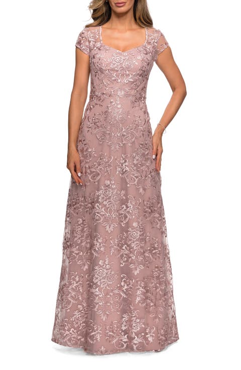 Cap Sleeve Floral Gown with Sweetheart Neckline