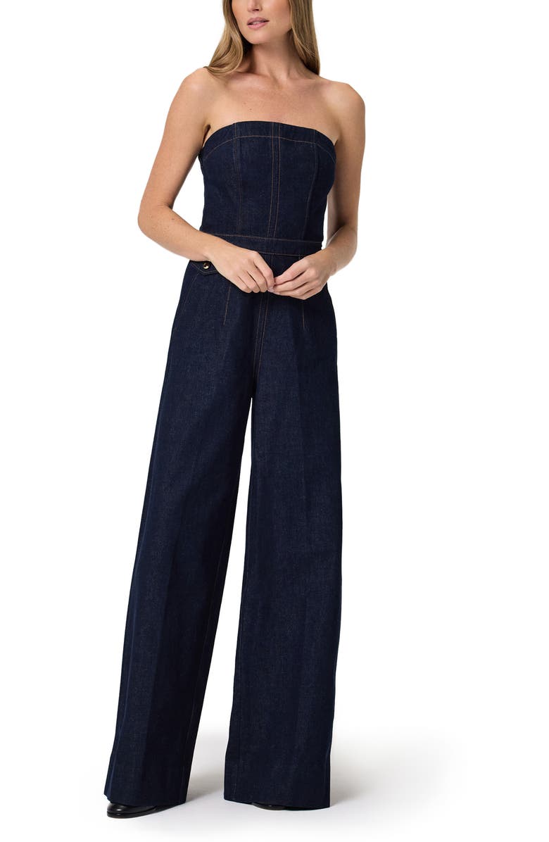 PAIGE Francesca Strapless Wide Leg Denim Jumpsuit, Alternate, color, Saville
