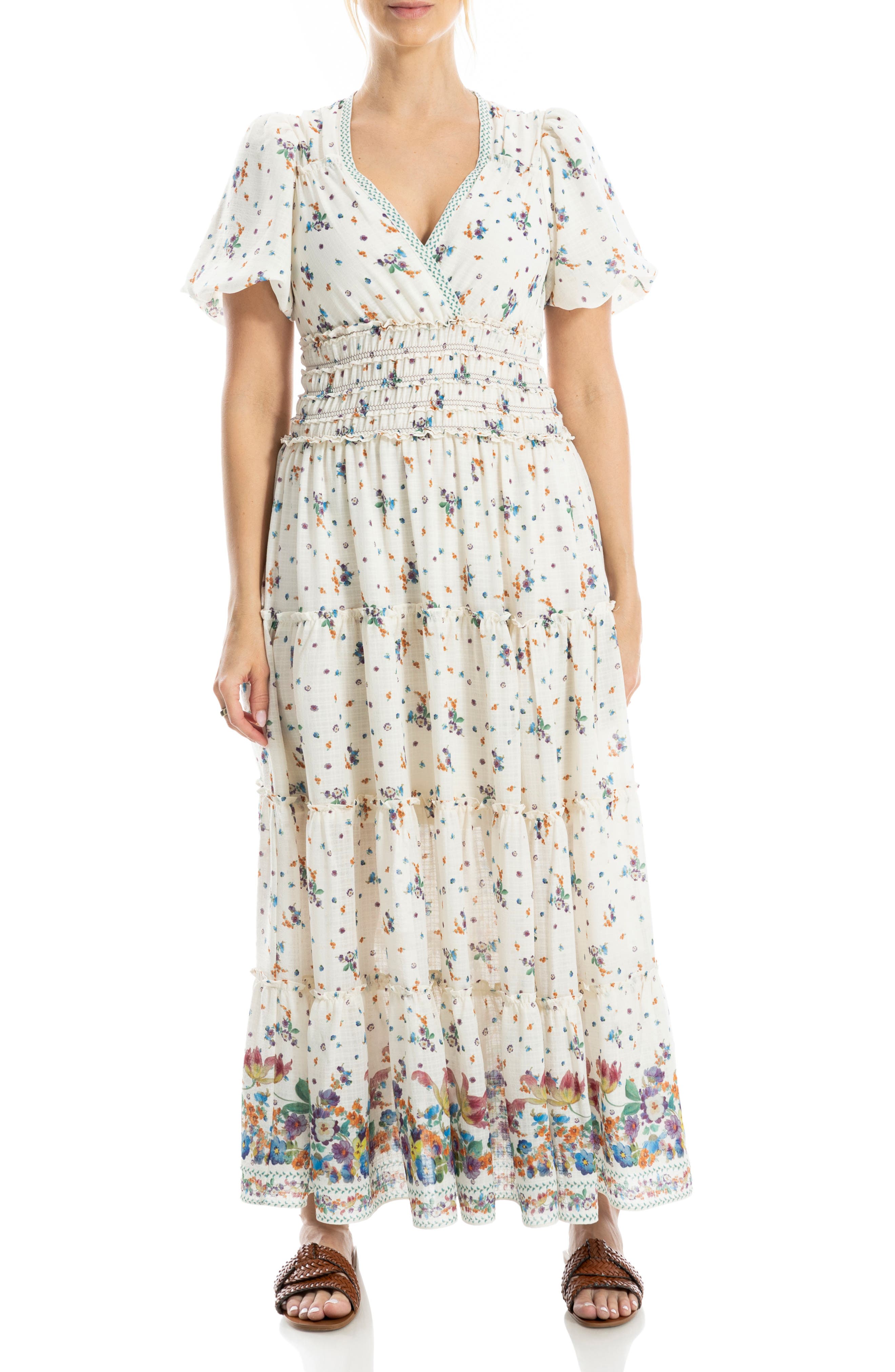 MAX STUDIO Short Sleeve V-Neck Maxi Dress