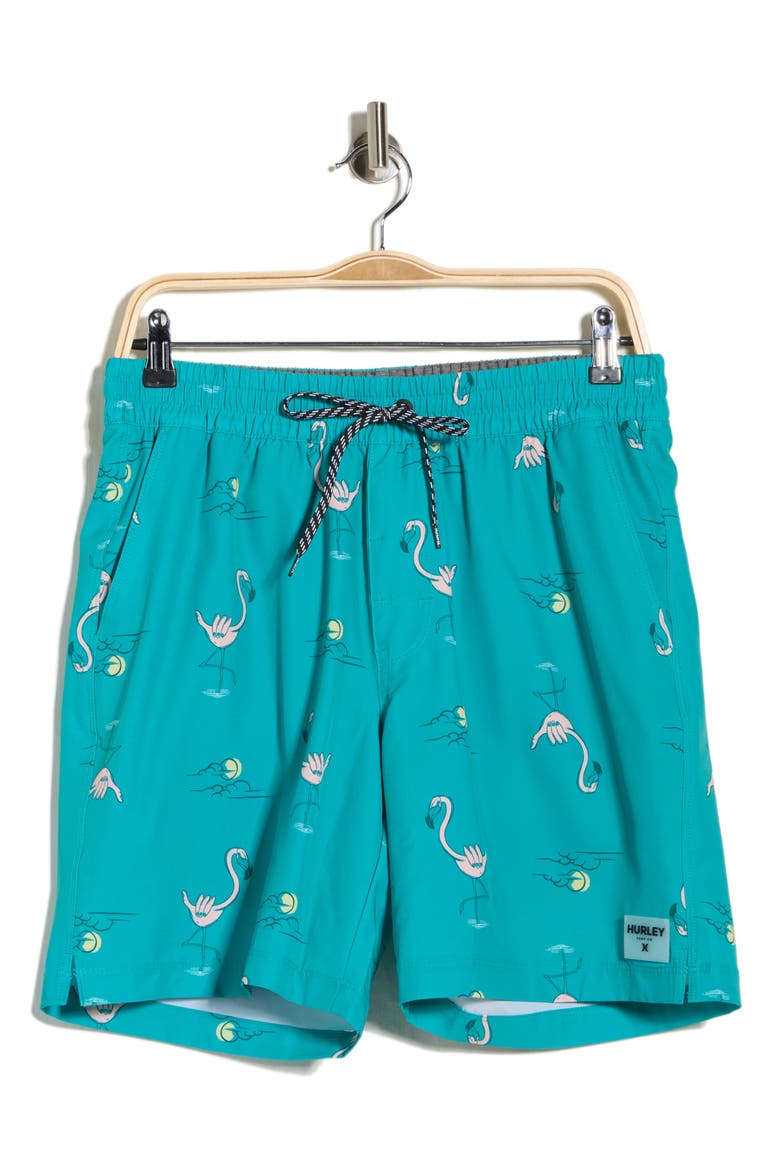Shaka Flamingo Volley Swim Shorts, Alternate, color, TEAL TINT