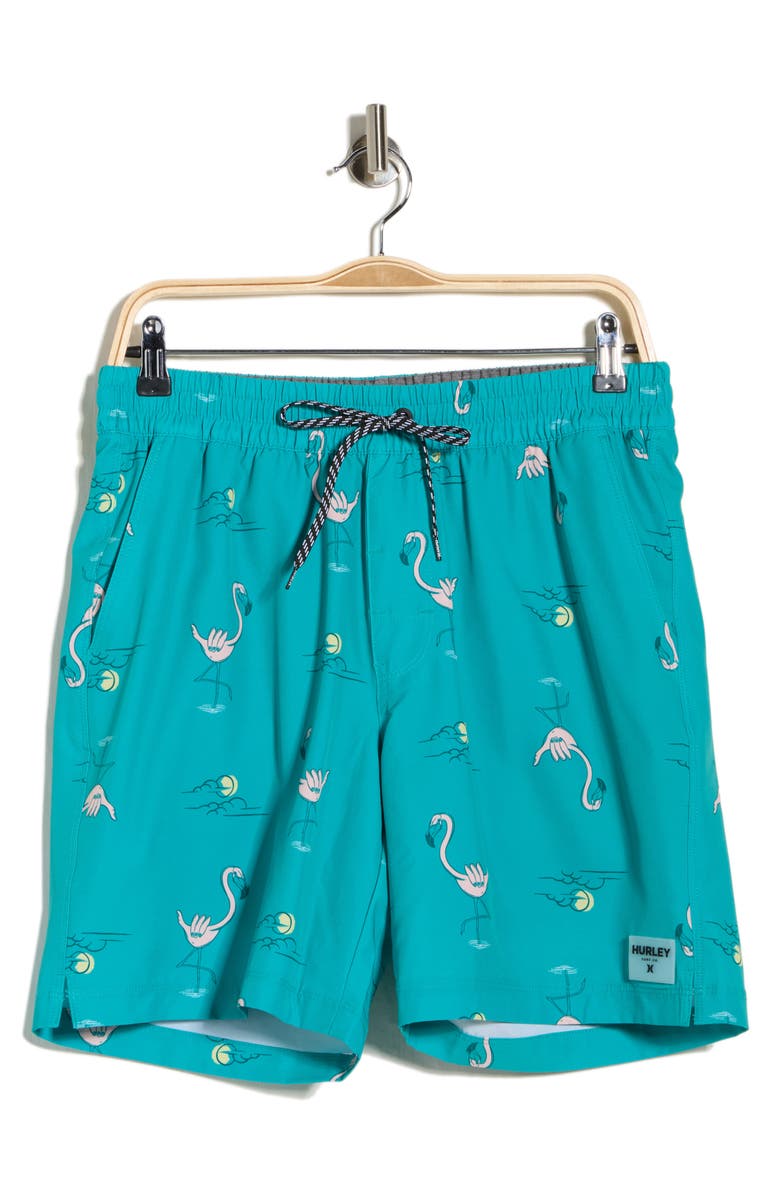 Hurley Shaka Flamingo Volley Swim Shorts, Main, color, Teal Tint