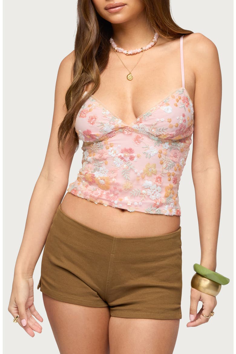 Florale Beaded Sequin Camisole, Main, color, LIGHT-PINK