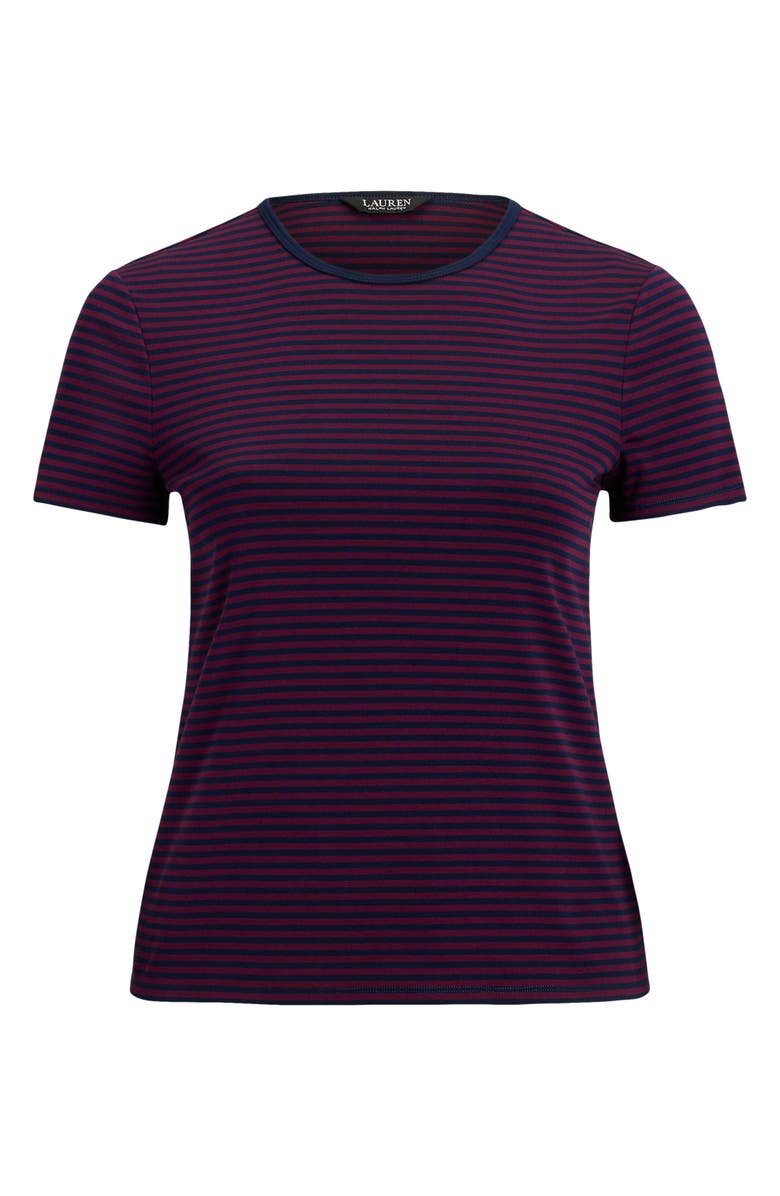 Lauren Ralph Lauren Stripe Stretch Cotton T-Shirt, Alternate, color, Dark Garnet/ Lauren Navy