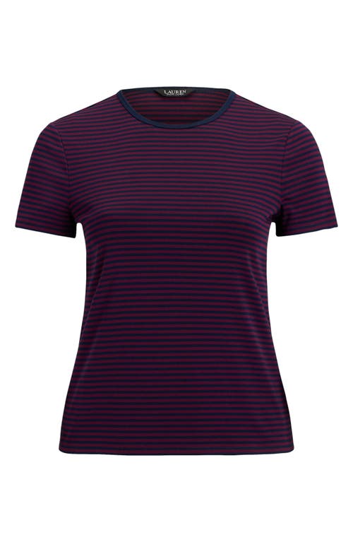 Ralph Lauren Lauren  Stripe Stretch Cotton T-shirt In Purple