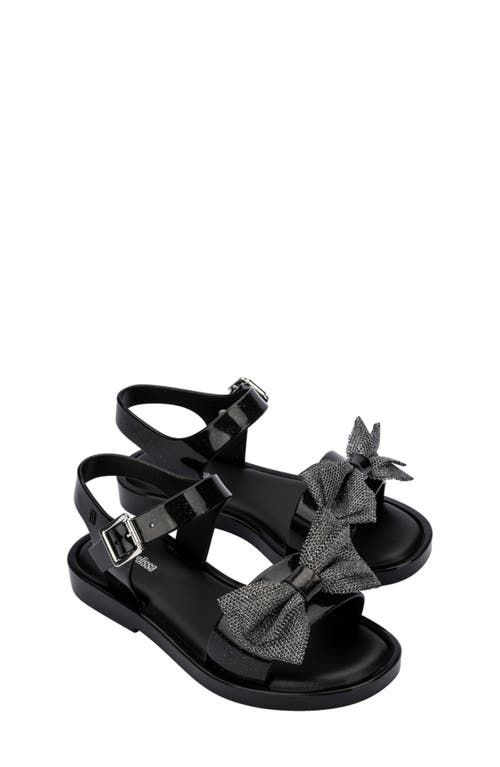 Mini Melissa Girls Black Glitter Bow Jelly Sandals In Glitter Black