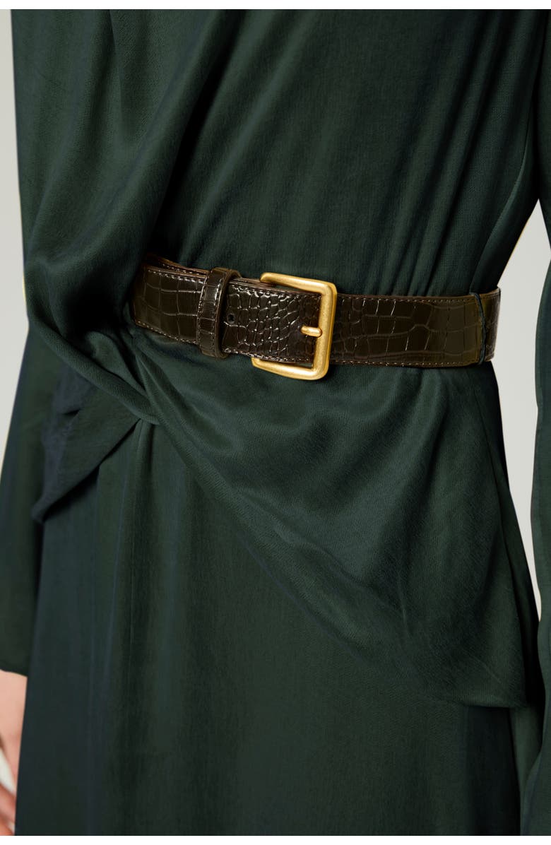 Nocturne Draped Belted Long-Sleeve Maxi Dress, Alternate, color, Dark Green