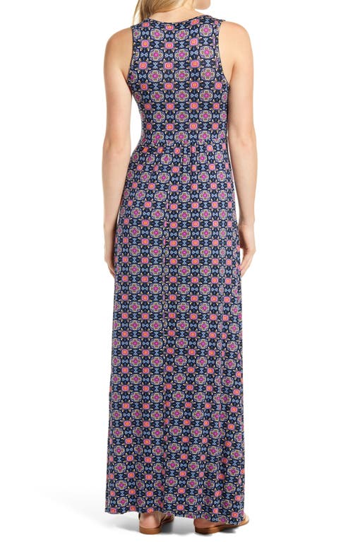 Loveappella Tie Front Cap Sleeve Midi A-line Dress In Navy/magenta