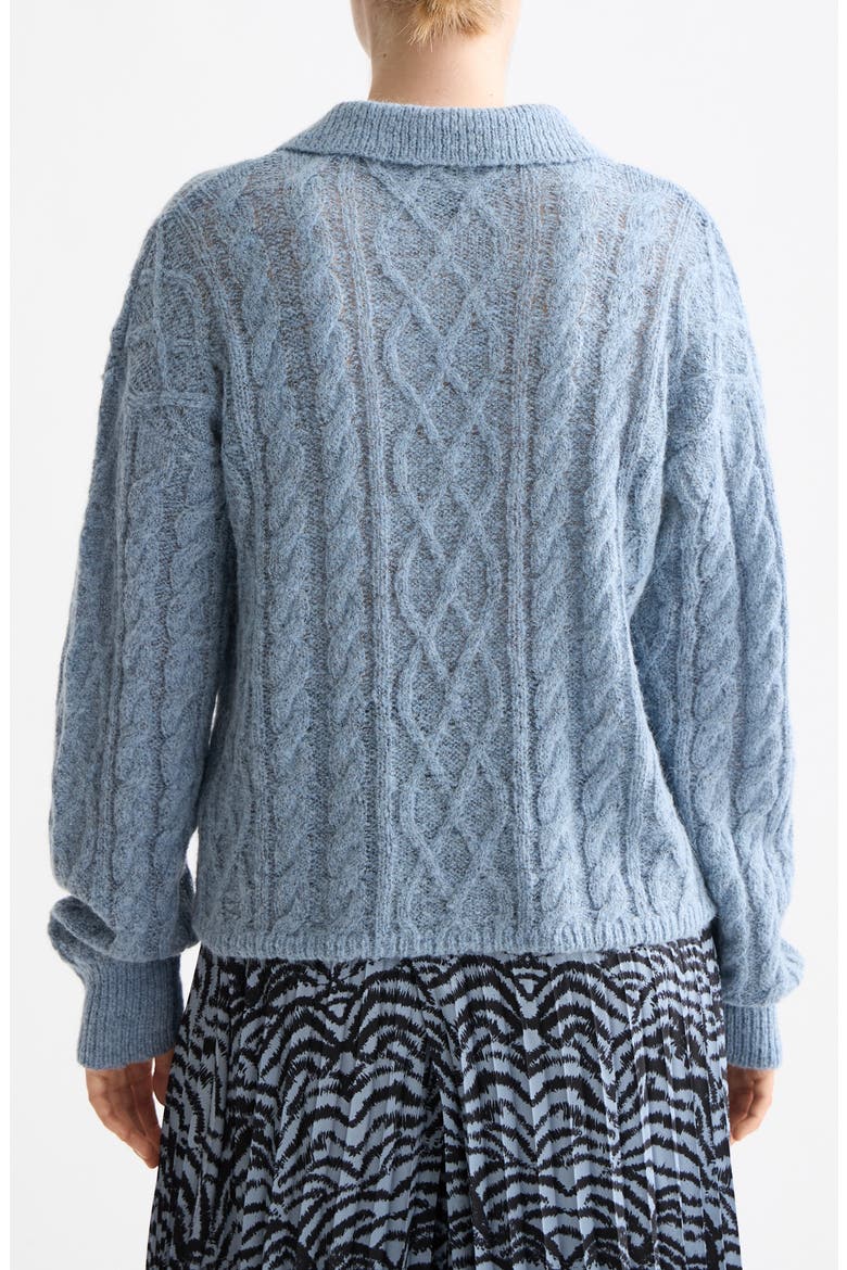 Cable Knit Polo Sweater, Alternate, color, FADED DENIM