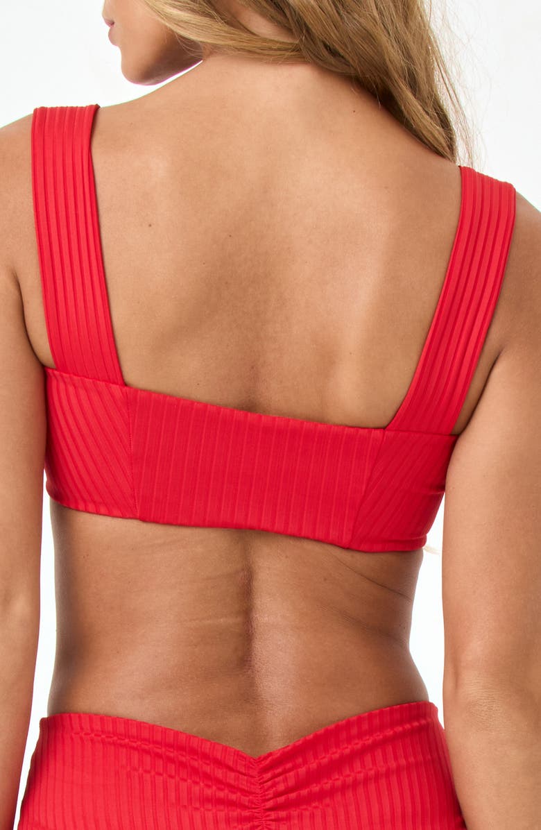 LSPACE Marlee Ruched Rib Bikini Top, Alternate, color, Flame