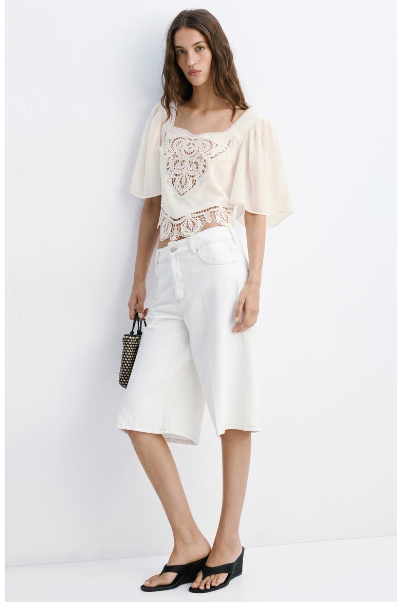 Embroidered Openwork Cropped Top, Alternate, color, OFF WHITE