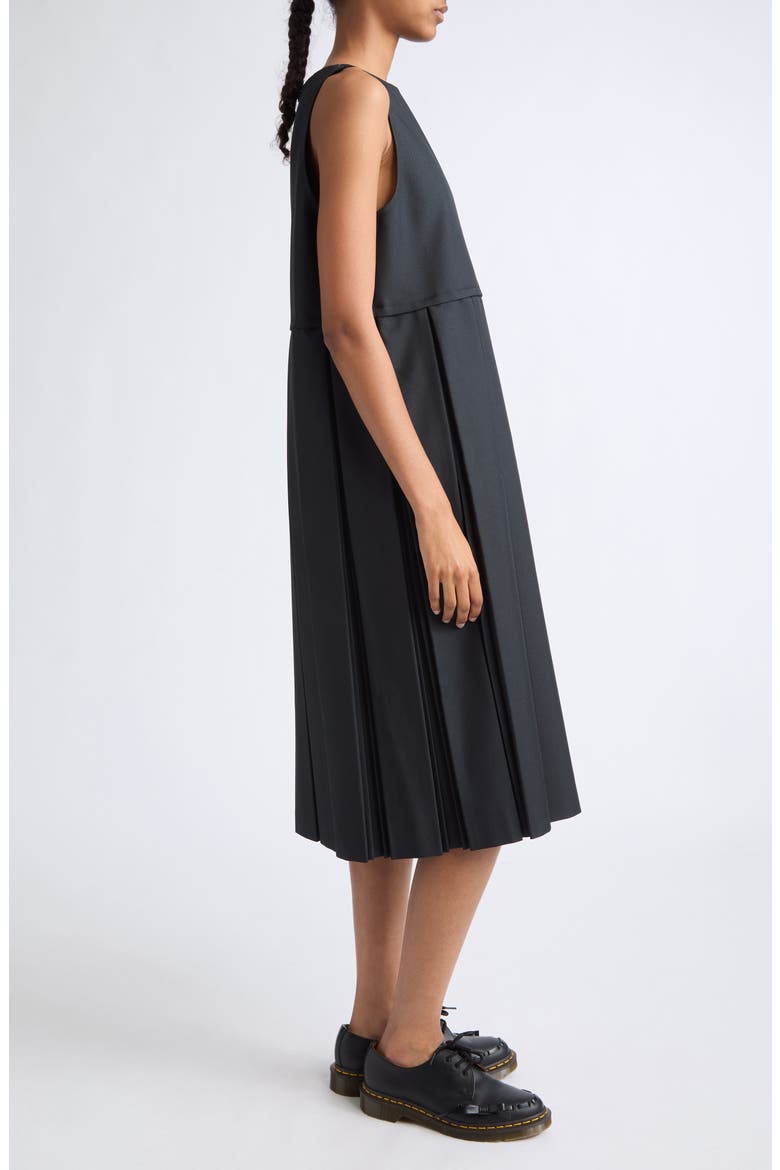 Pleated Twill Midi Dress, Alternate, color, BLACK