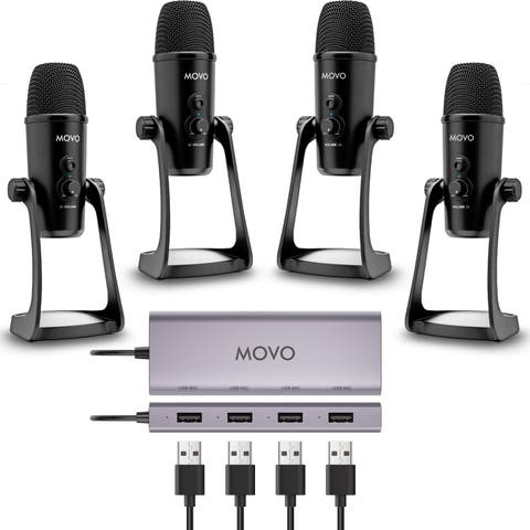 USB Podcast Equipment Bundle for 4 with USB Interface with 4 Condenser Microphones