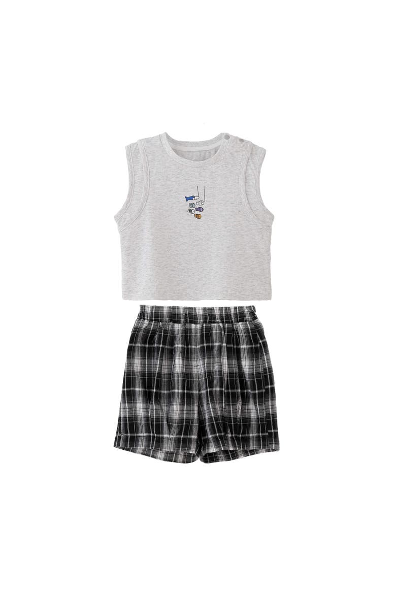 Fish Plaid Set, Main, color, Grey