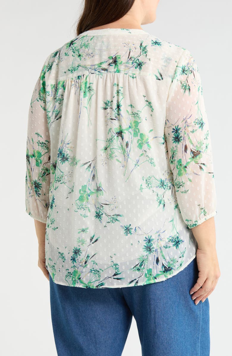Jones New York Floral Print Clip Dot Top, Alternate, color, White Sand Multi