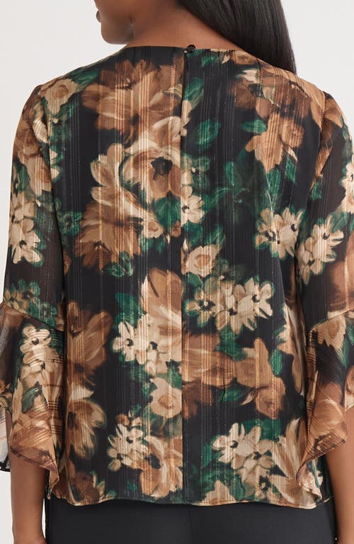 Kasper Metallic Ruffle Sleeve Top In Brown