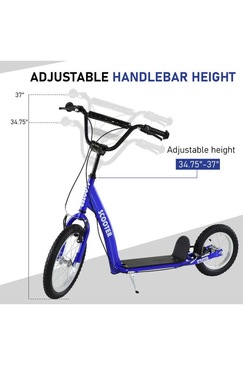 Youth Kick Scooter with Adjustable Handlebar, Dual Brakes, Inflatable Wheels, Alternate, color, Blue