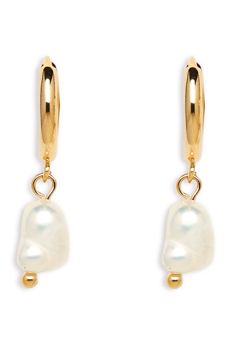 Alexandria Pearl Drop Huggie Hoop Earrings, Main, color, GOLD