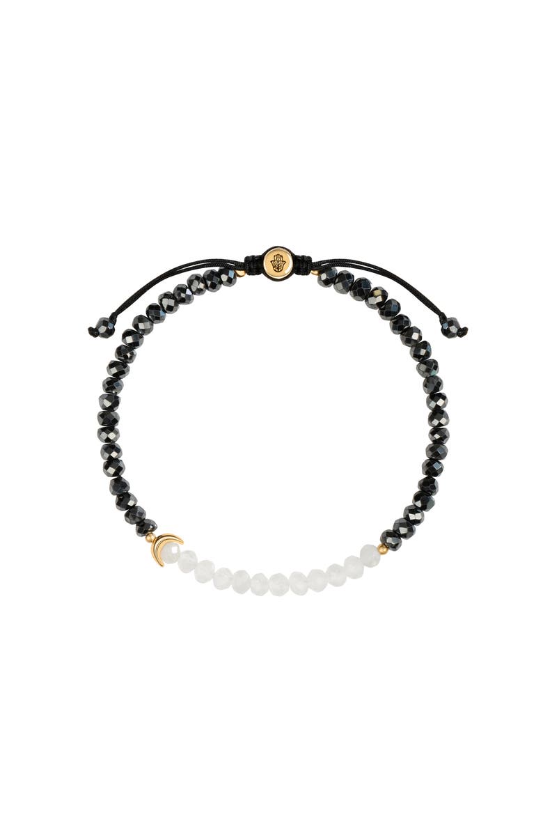 Karma and Luck Women's Moonstone Hematite Moon Charm Beaded Bracelet Visualize Light, Main, color, Dark Grey/White/Gold