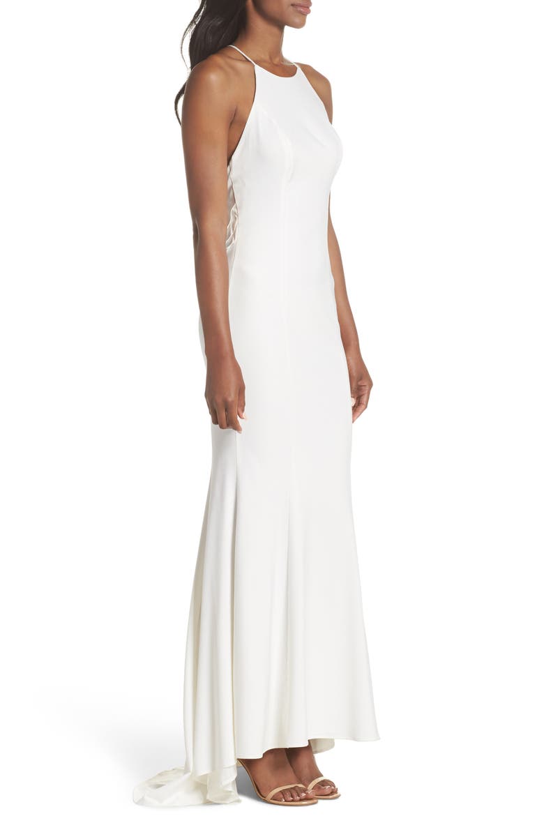 Zoe Ruffle Back Gown, Alternate, color, WHITE