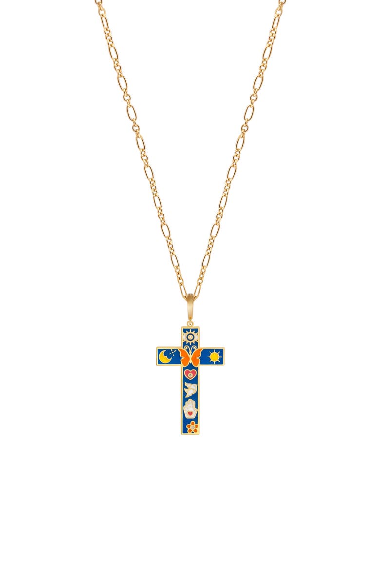 Infinite Trust Cross Charm Necklace, Main, color, Gold/Multicolor