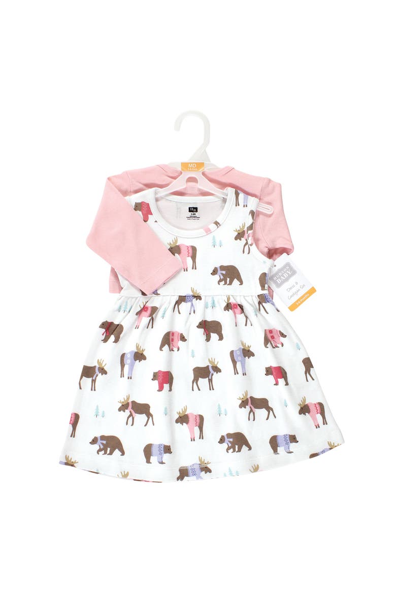 Cotton Dress and Cardigan Set, Alternate, color, Pink Moose Bear