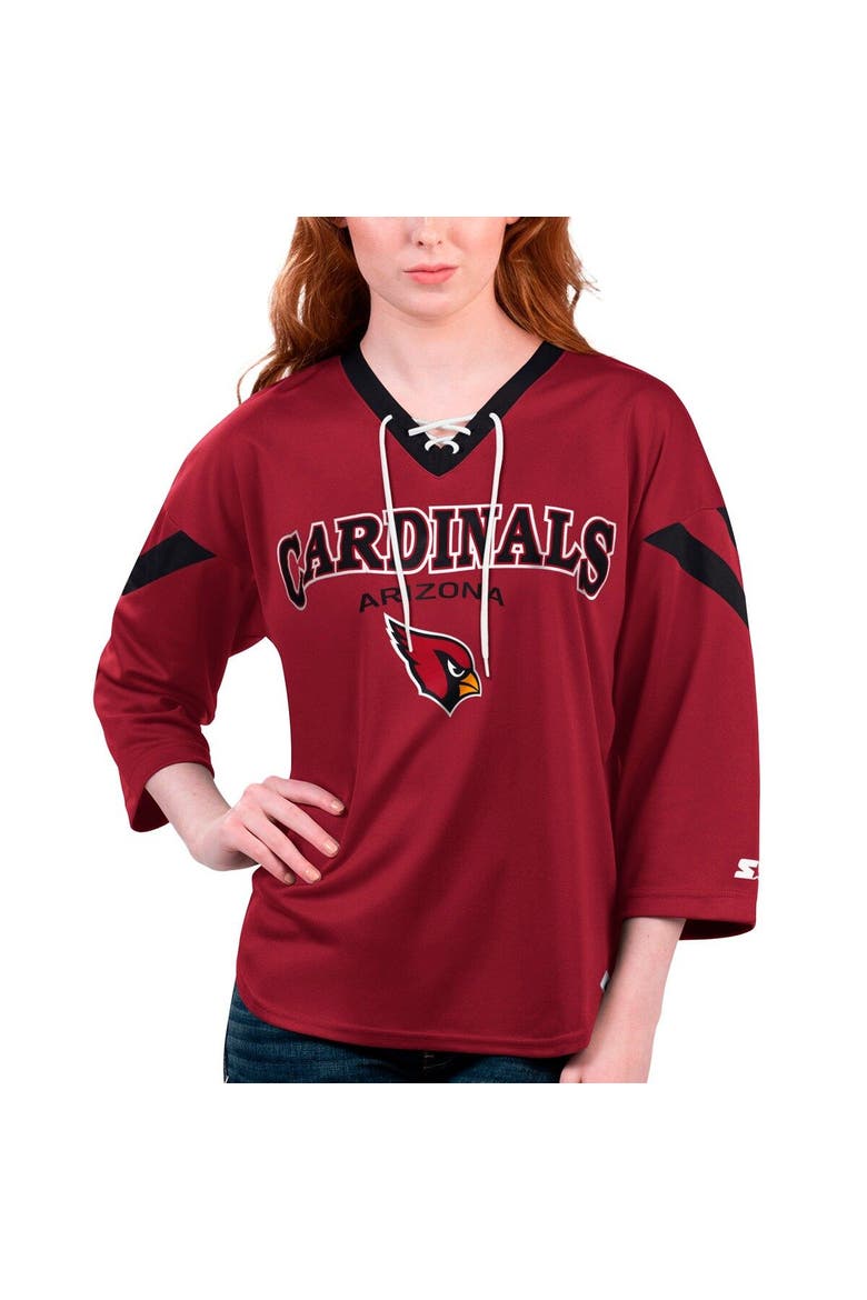 Women's Starter Cardinal Arizona Cardinals Rally Lace-Up 3/4 Sleeve T-Shirt, Main, color, Cardinal