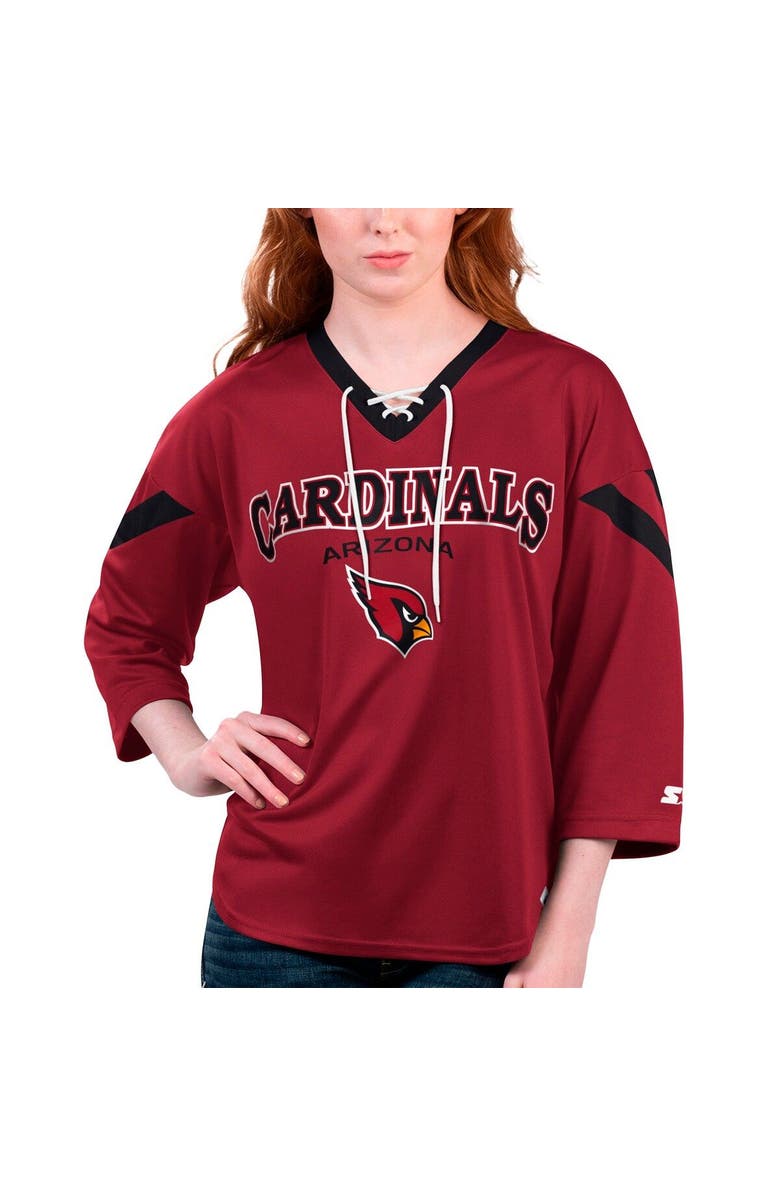 STARTER Women's Starter Cardinal Arizona Cardinals Rally Lace-Up 3/4 Sleeve T-Shirt, Main, color, Cardinal