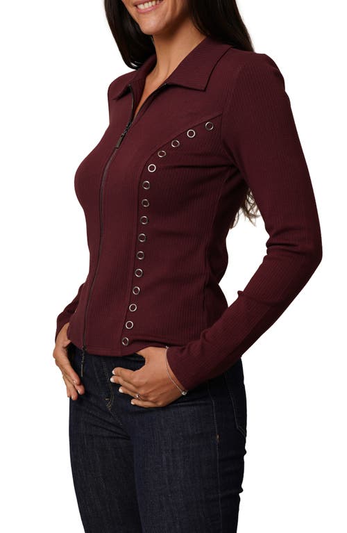 Cyrus Grommet Trim Rib Top In Burgundy