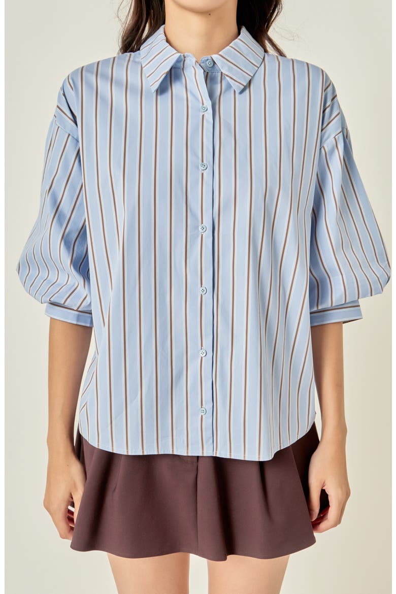 Striped Balloon Sleeve Shirt, Alternate, color, DUSTY BLUE